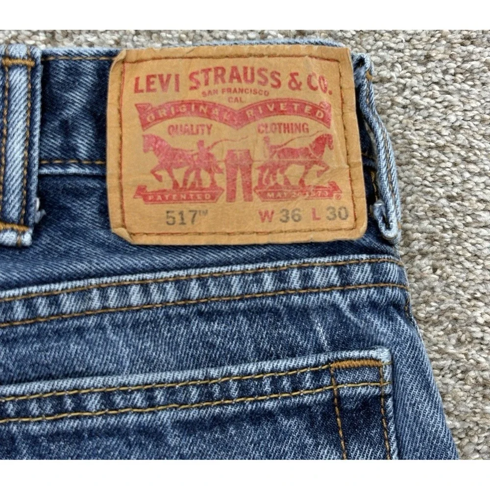 Levis 517 Jeans Mens 36x30 Blue Cotton Denim Workwear Wallet Fade Distressed '17